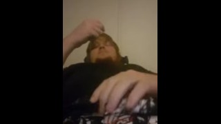 Oiled big cock cums all over himself