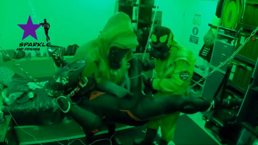 Hazmat gear boys fucking biker in sling