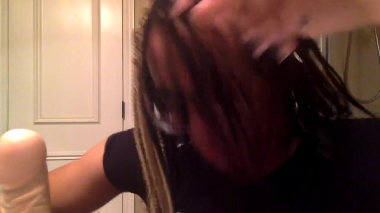 Tranny gags on 9 Inch dildo