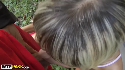 Slender playgirl drilled in her taut holes in a public park