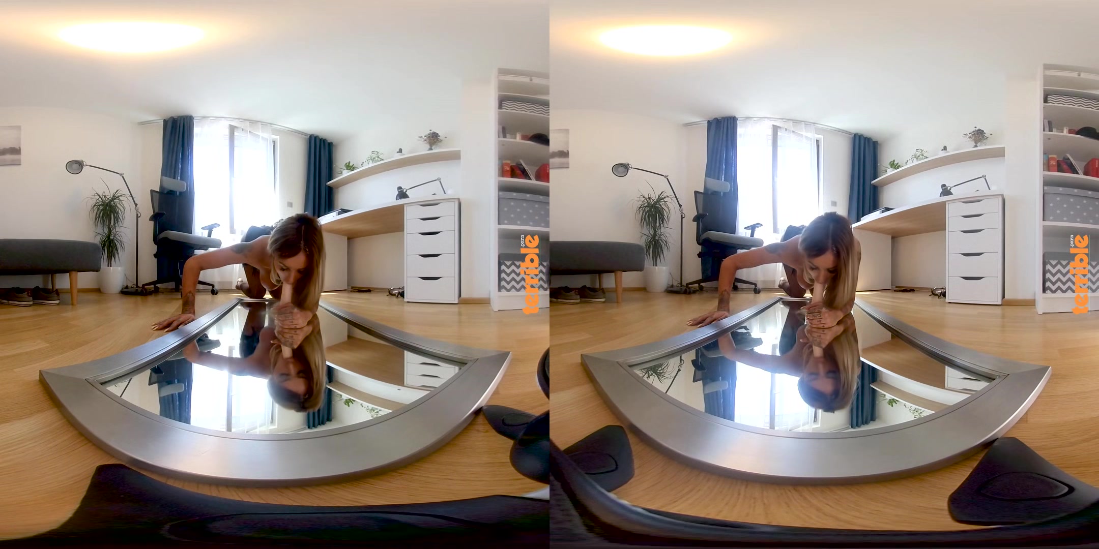 Dresscode Issues - Mirror / Voyeur; Blonde Secretary Solo And Blowjob And Mfm Threesome