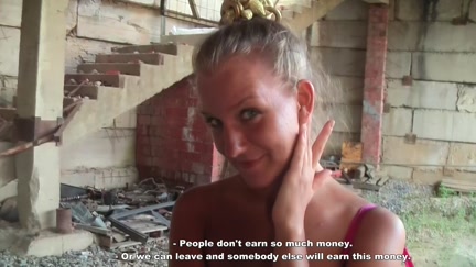 Hotty sucks for specie in an abandoned building