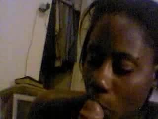 Chocolate chick sucks lucky guy's black lollipop