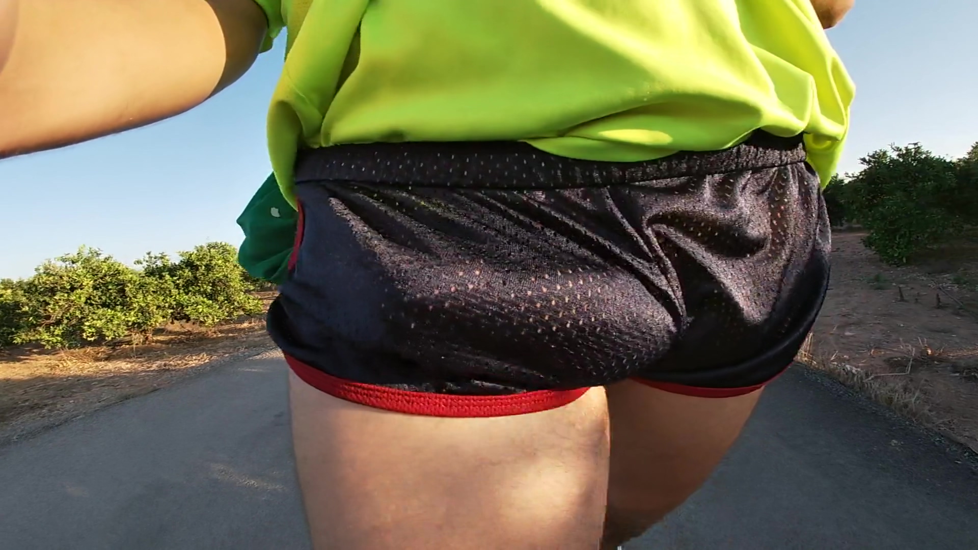 Tight Shiny Sport Shorts Bulging Routine freeballing In A Public Place