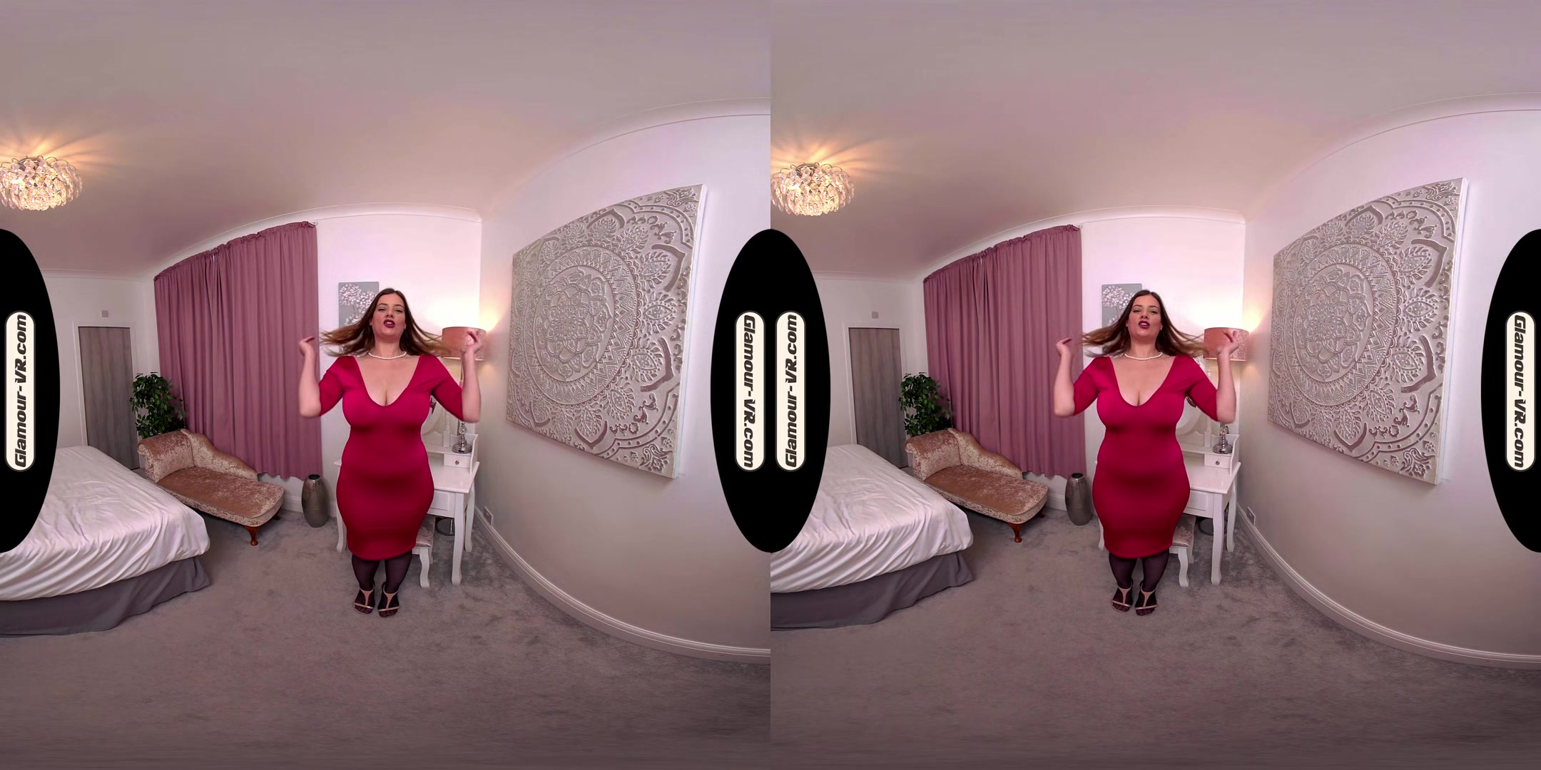 Lottii Rose Red Dress & Black Stockings Tease Show - 8k Vr