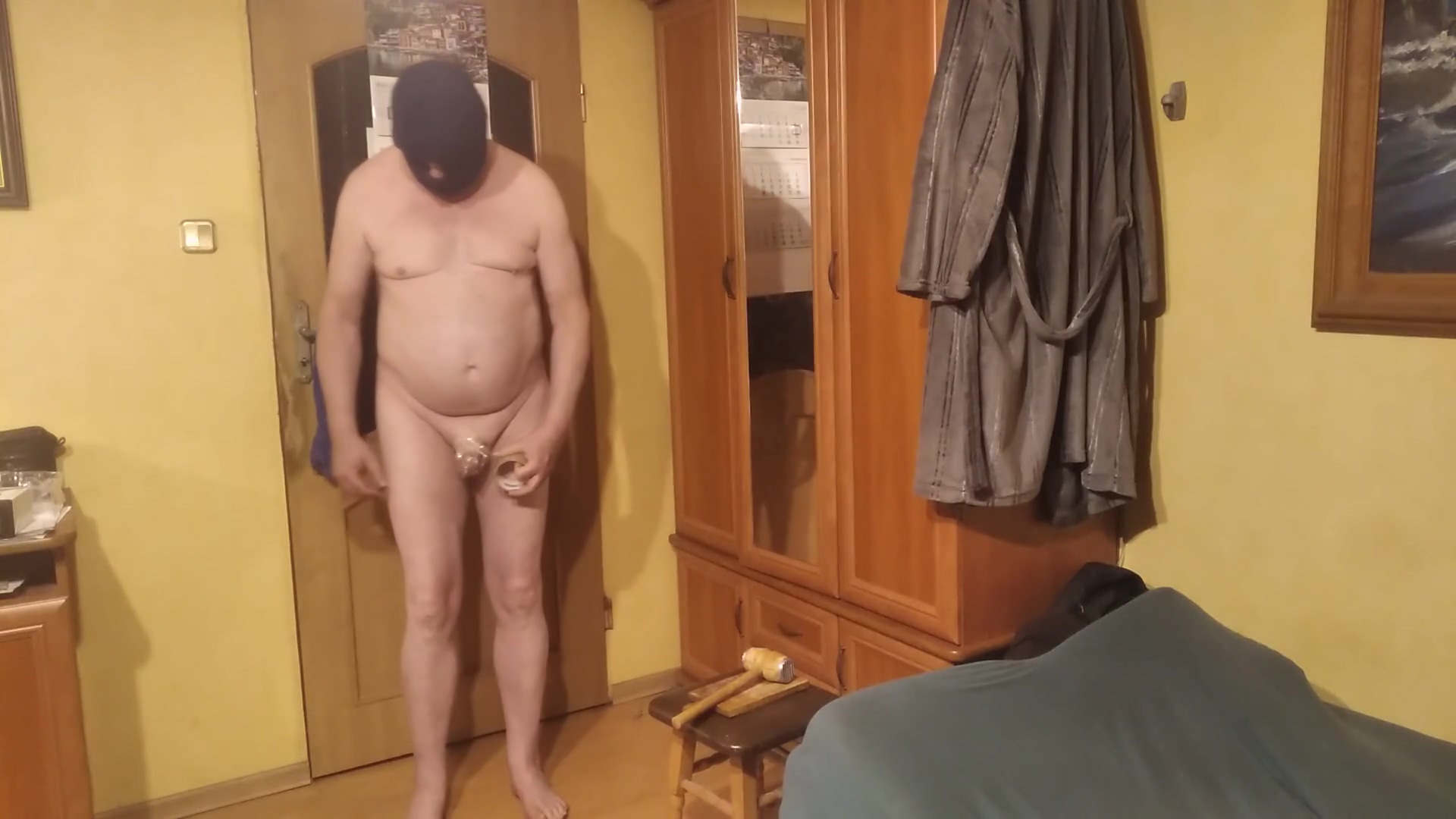 Slave Tapes Its Balls And Crush Them With A Hammer