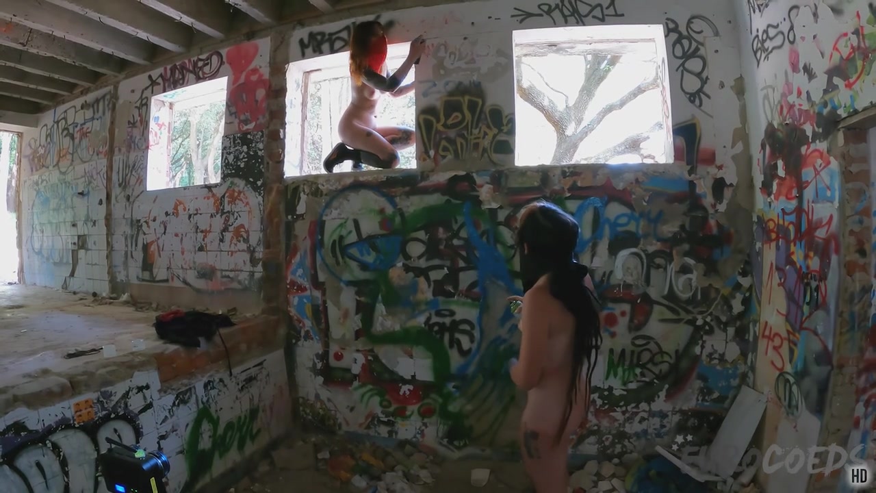Brille And Cheri Tagging Graffiti Nude While On Vacation And Laying On A Topless Beach