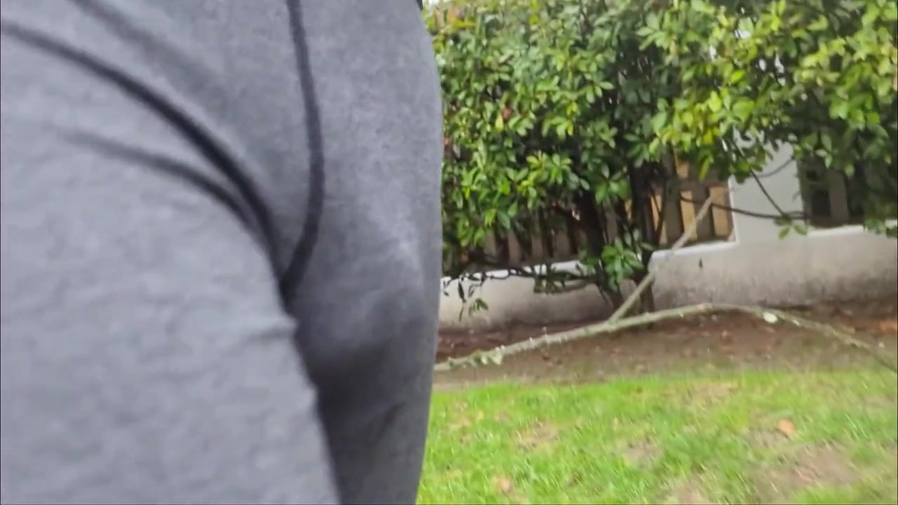 Rainy Run In Spandex. Watch Step dad Freeballing And Showing Off My Bulging Dickprint In The Rain
