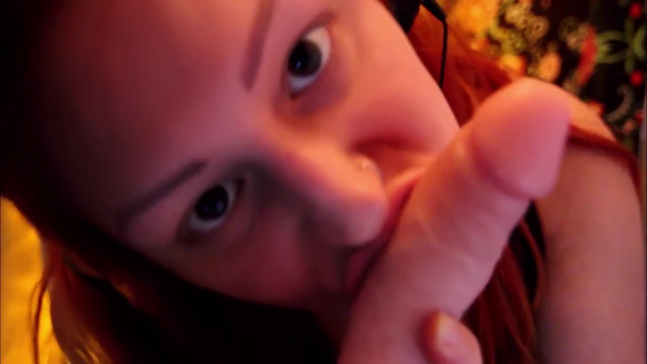 Erotic ASMR redhead teen 18+ gags on, whispers to, and fucks realistic dildo
