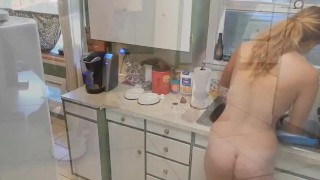 SHORT: Darling Pet Washes Dishes Nude And Begs For Refreshment