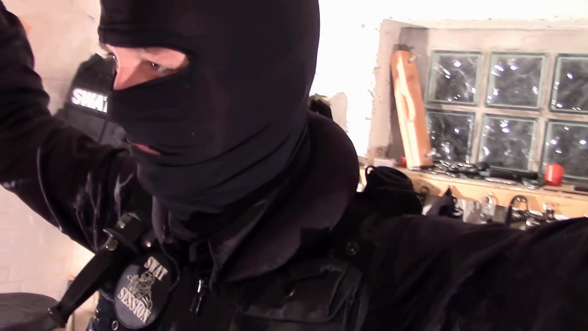 Swat cop cum load on alpha bomberjacket