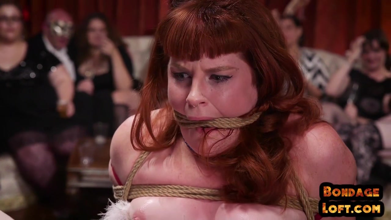 BDSM ginger sub bound while fucked in interracial group