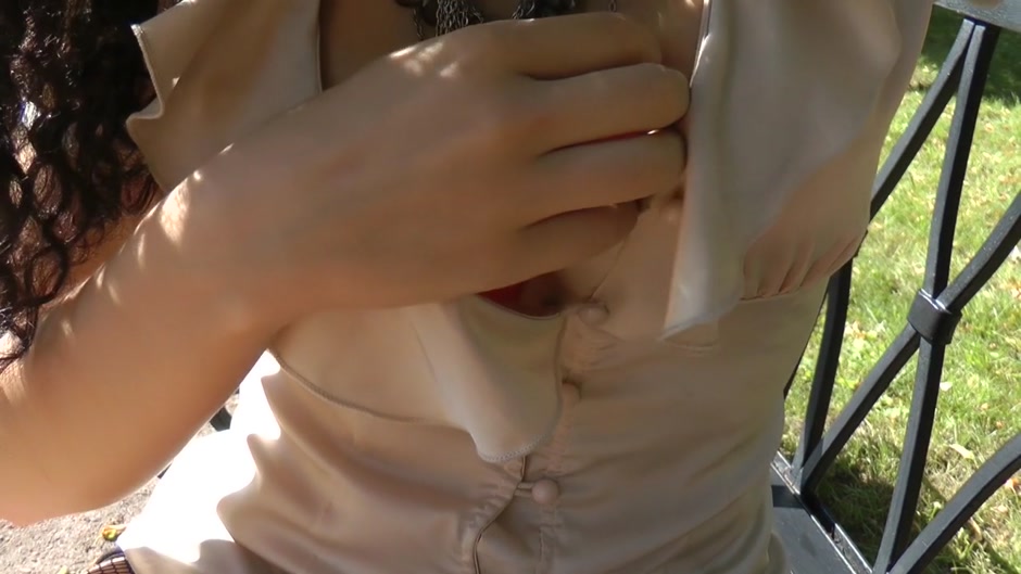 Slut gets partially naked in public before fucking