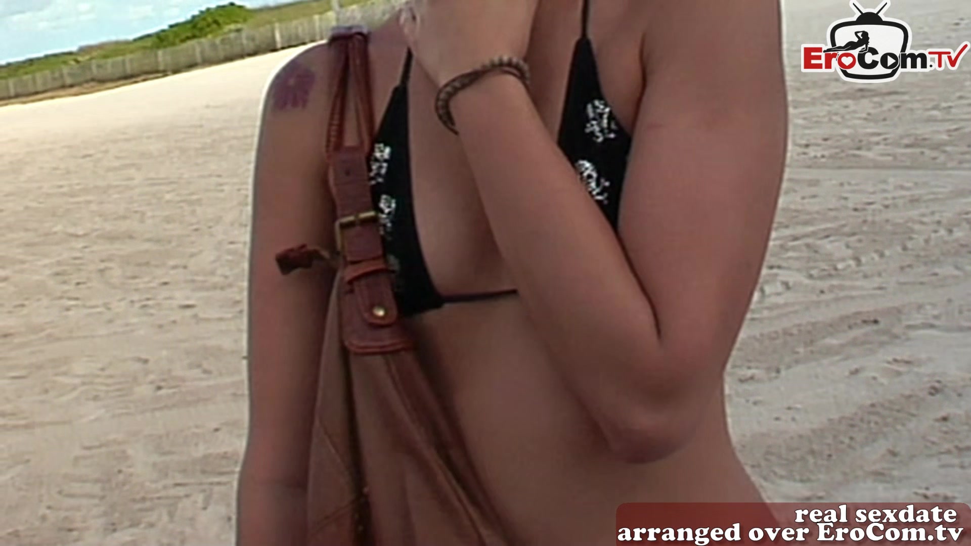 Skinny student teen 18+ pick up at the beach in holiday