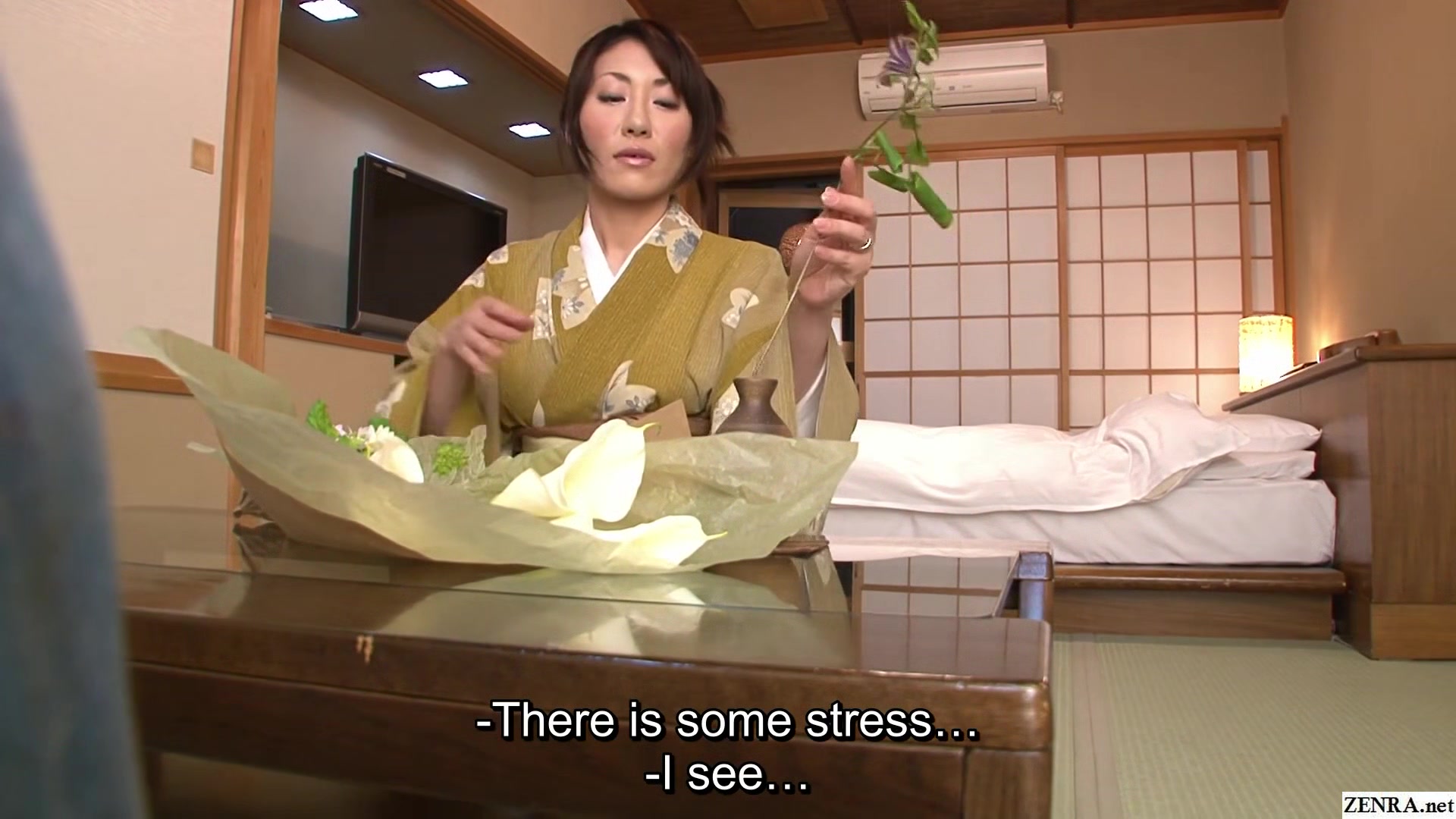 Japanese wife in kimono flower arrangement private class leads to sex