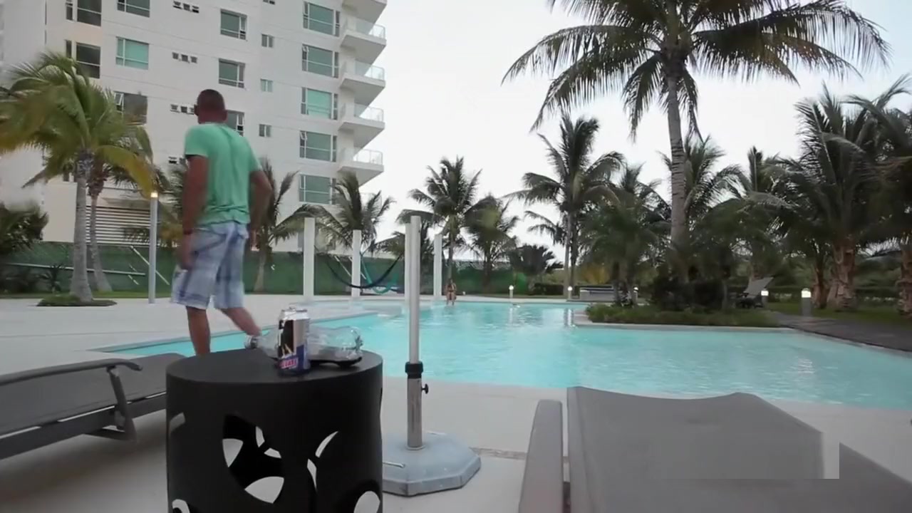 Beautiful tranny fucked by the pool