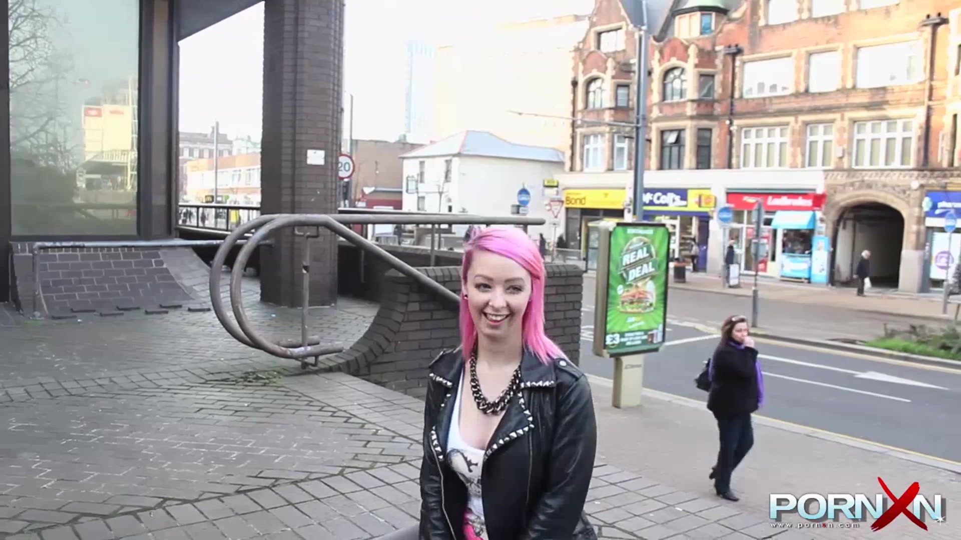 Pink hair slut flashing in public