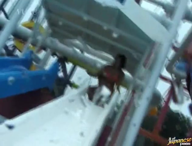 Hot girls Mai Sakurai and Rara Motofuji in bikini playing at the pool
