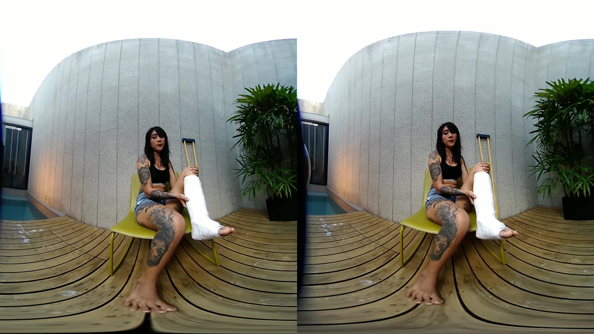 Tattooed Asian Model With Short Cast Leg (SCL) - VRpussyVision
