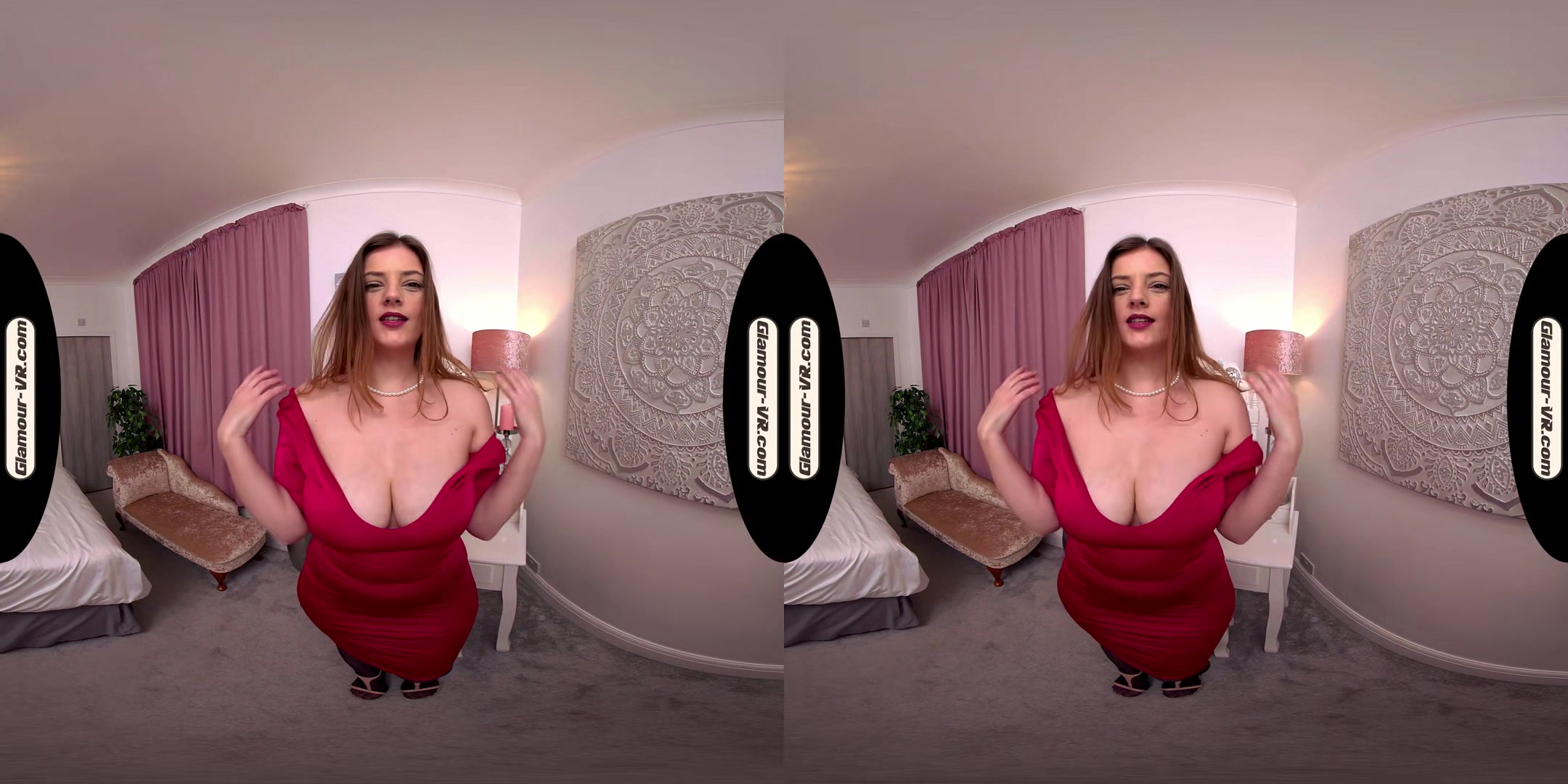Lottii Rose Red Dress & Black Stockings Tease Show - 8k Vr