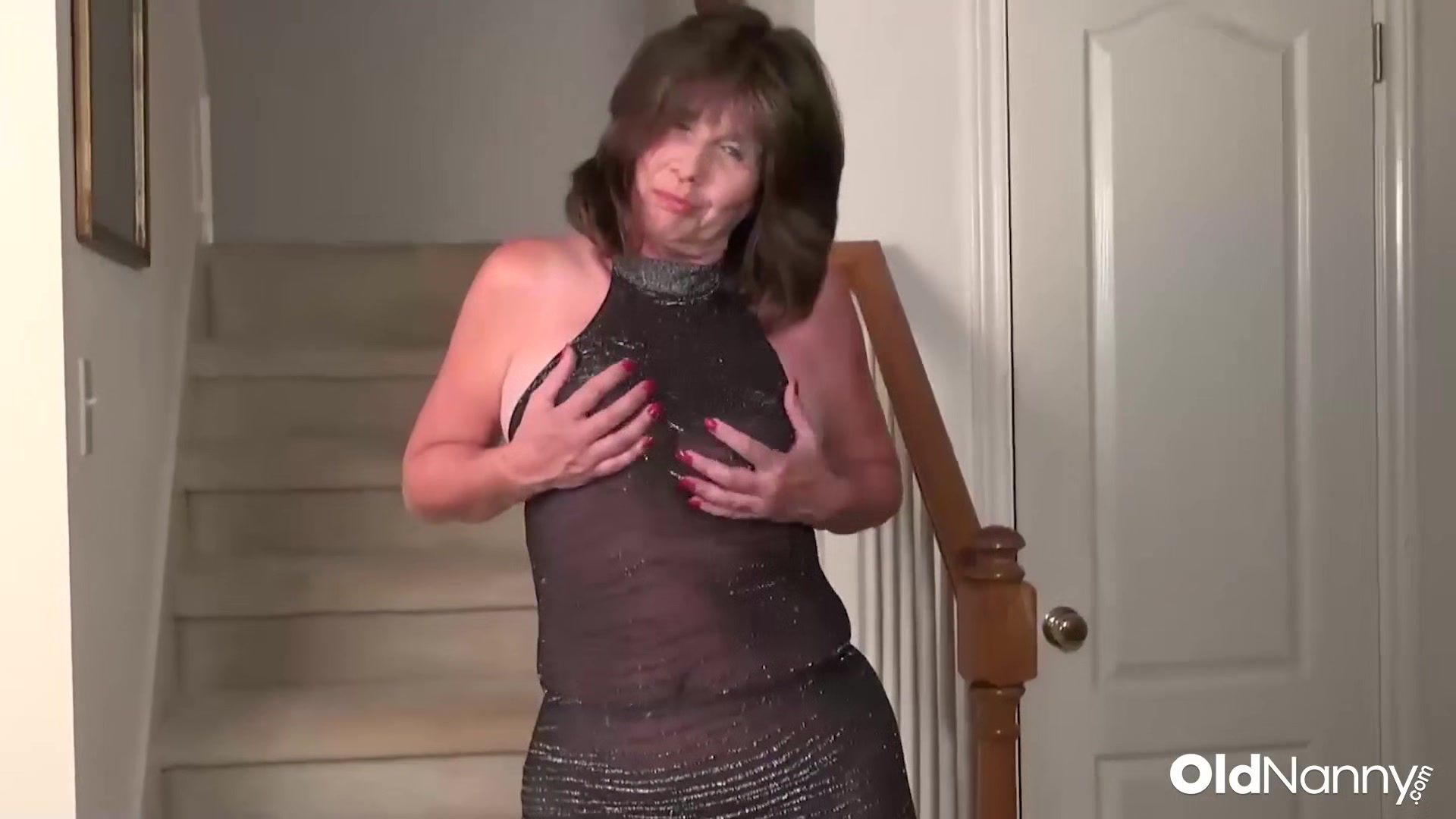 Horny Mature Granny Teasing And Masturbating On Stairs