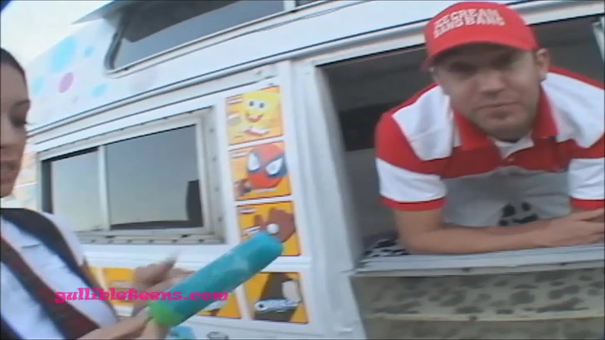 icecream truck teen 18+ in knee high white socks get long white dick creampie and eats it out of pussy