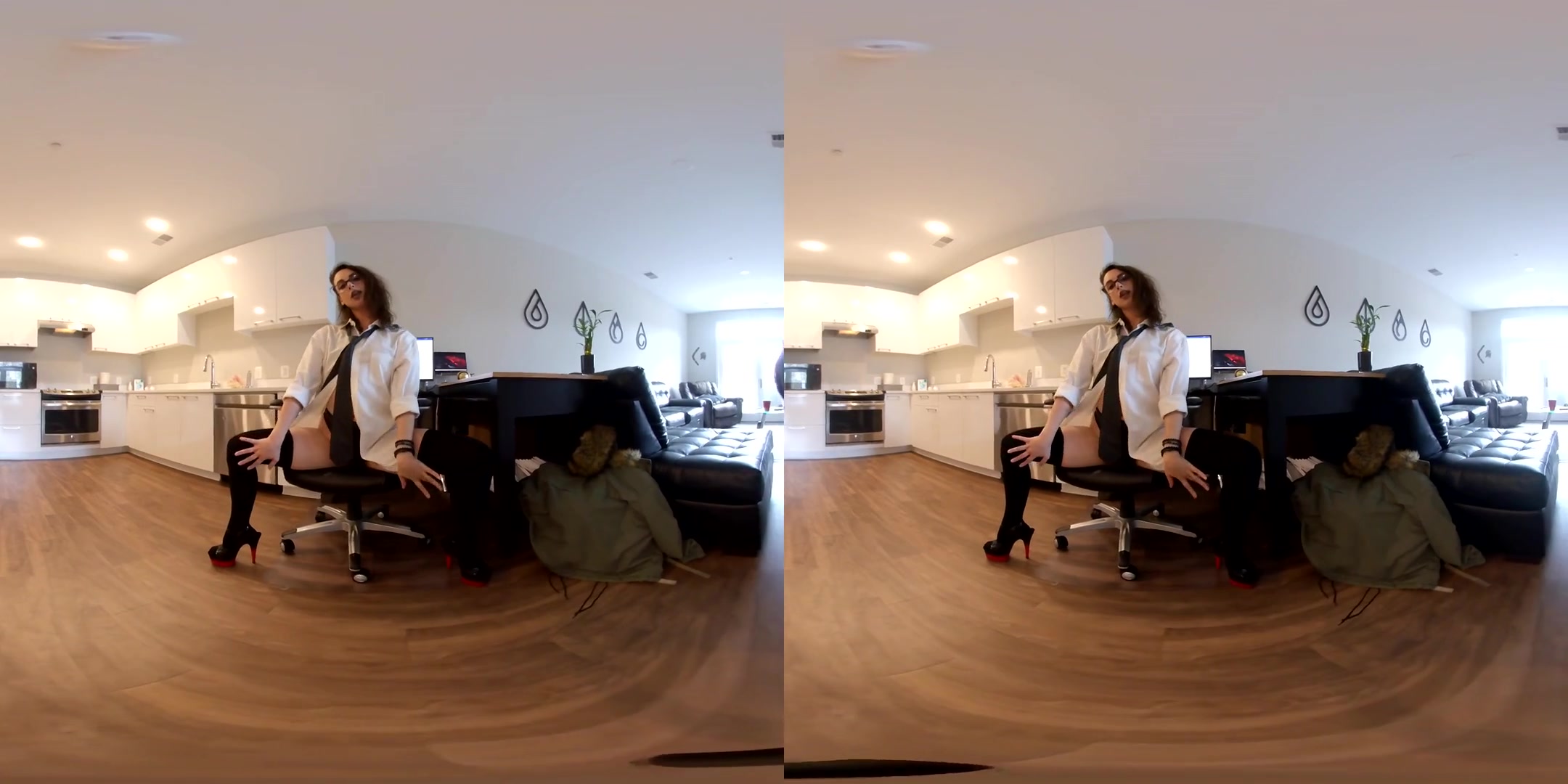 Office - Solo Model Nylons Striptease - SexLikeReal