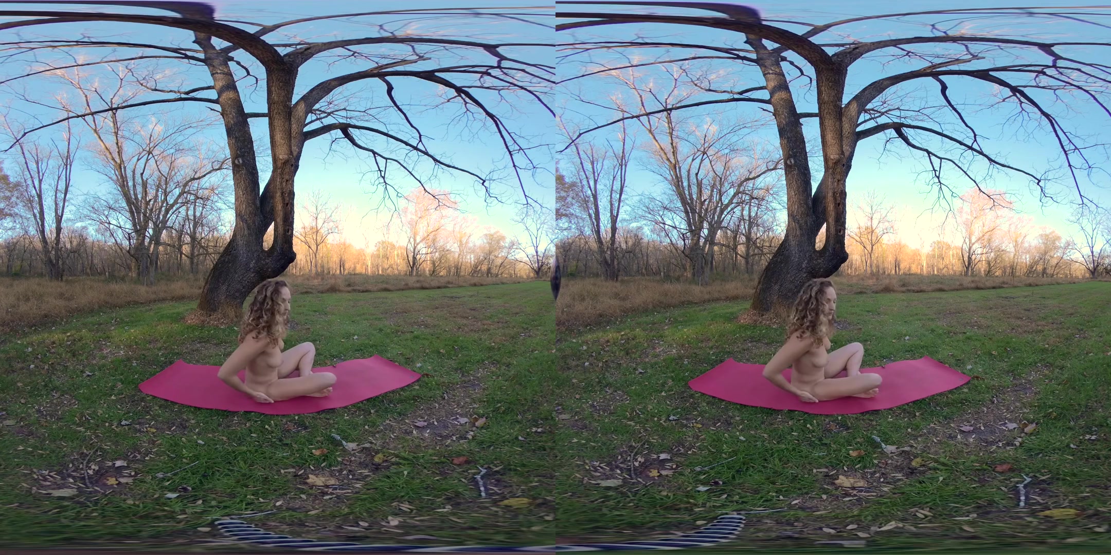 Guided Naked Yoga in Nature: Release Stress - Amateur Cutie in the Woods Outdoor Solo Scene