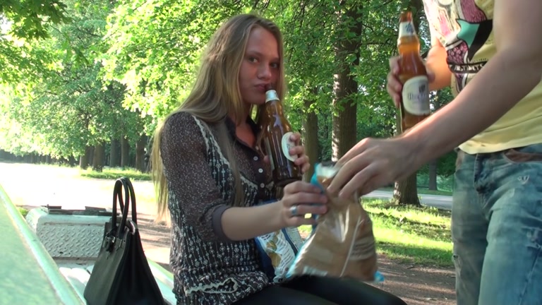 Lustful pair nudity flash and barefaced oral-sex in the park