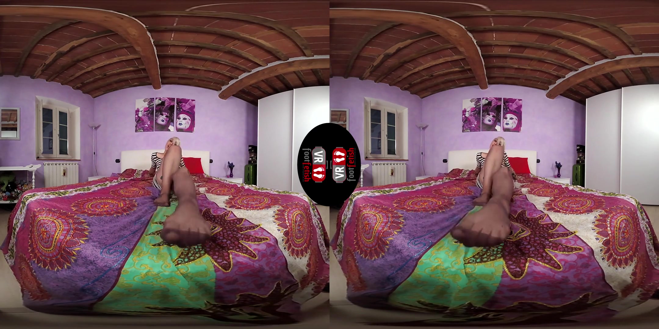 Hot Blonde Ammalia Laying In Bed With Grey Nylons And Short Dress - SexLikeReal