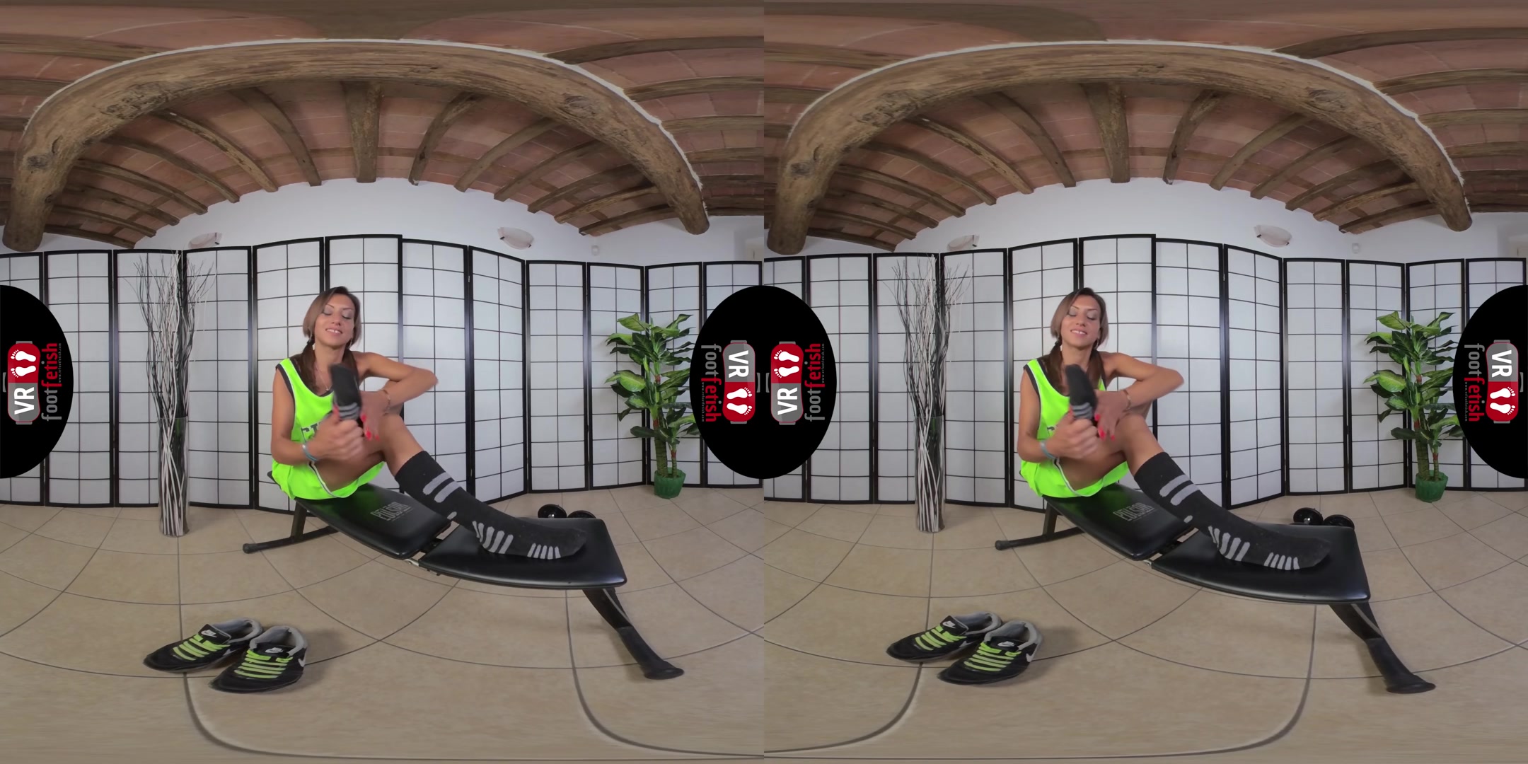 Stunning Katy Lures You With Her Sexy Feet In A Green Basketball Outfit - VRFootFetish