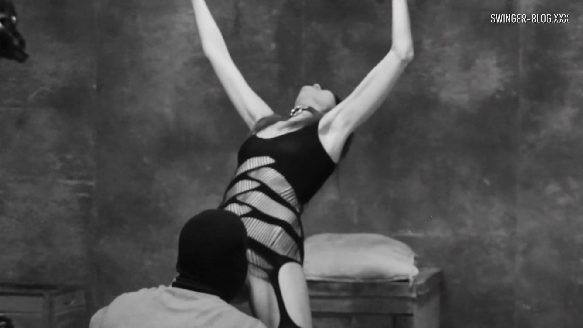 Blindfolded amateur MILF gets pussy teased in BDSM swinger video