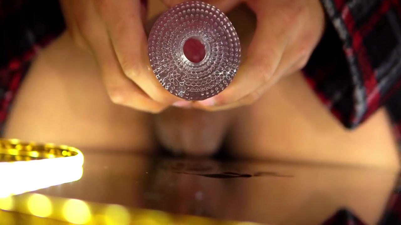 Throbbing Uncut Cock Cum Inside Clear Sex Toy Close Up