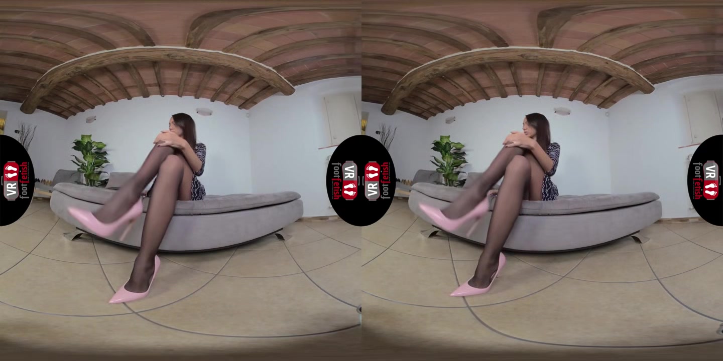 Stunningly Beautiful Daniela Lets Her Pink Stilettos Dangle Off Her Feet - VRFootFetish