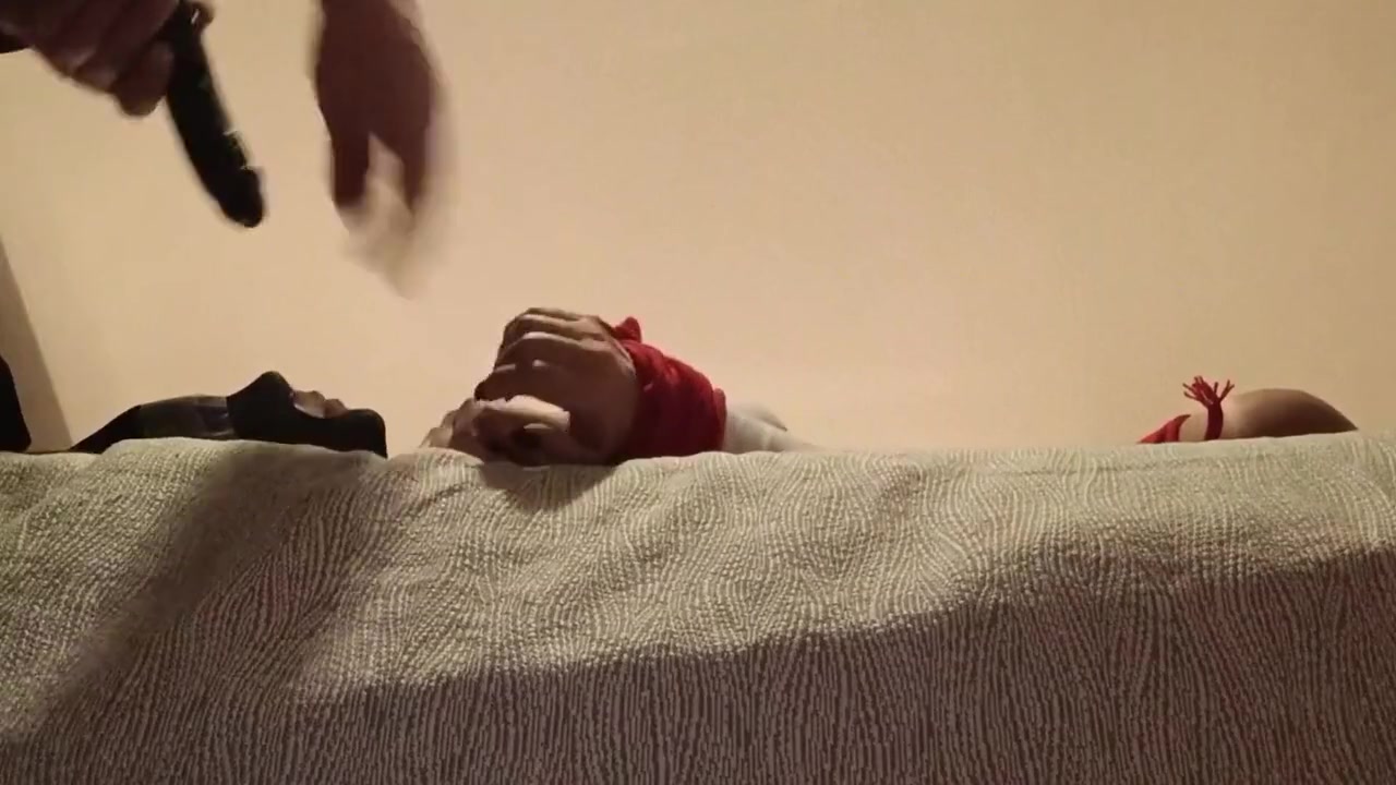 Bound And Hooded In A Bed I Have My Mouth Fucked. Ring Gag Lot Of Spit And Huge Oral Creampie