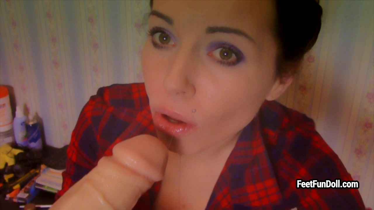 Pornstar Feet Fun Doll sucks toy and gets cum as if it were real dick