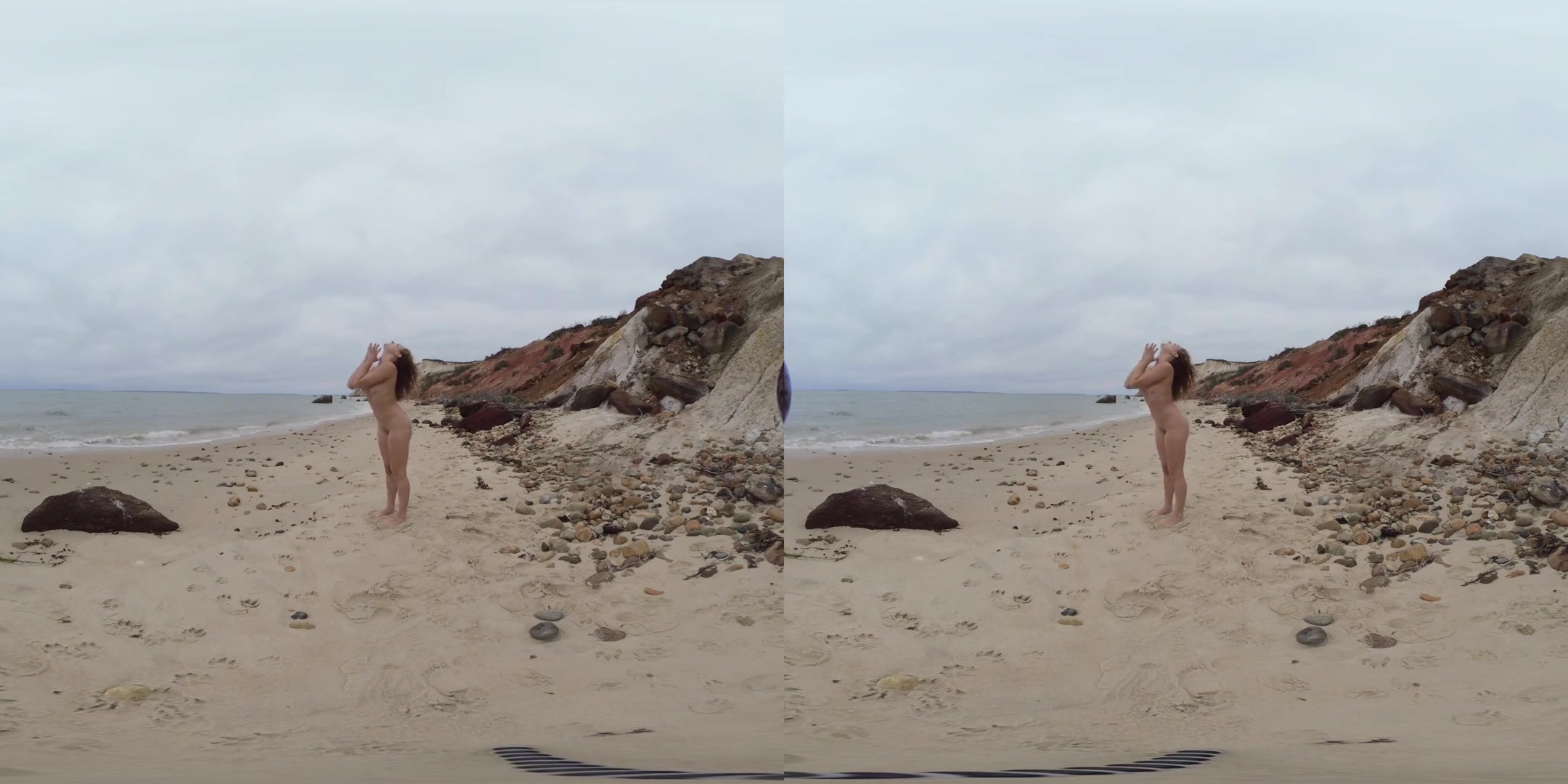 Relax on a Beautiful Beach with Naked Yoga; Amateur Stretching on the Beach