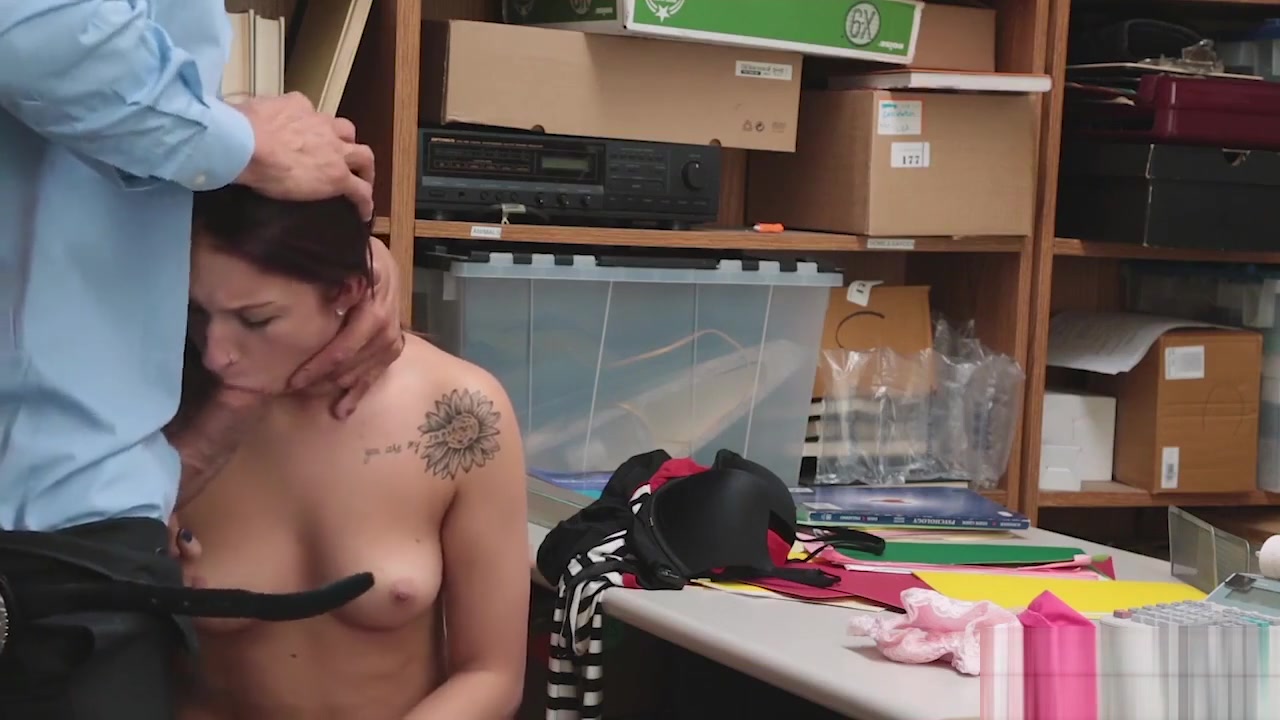Tattooed redhead teen 18+ sucks a LP officers big cock