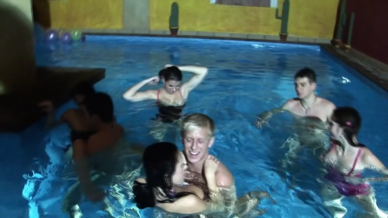 Wild group fucking in the pool