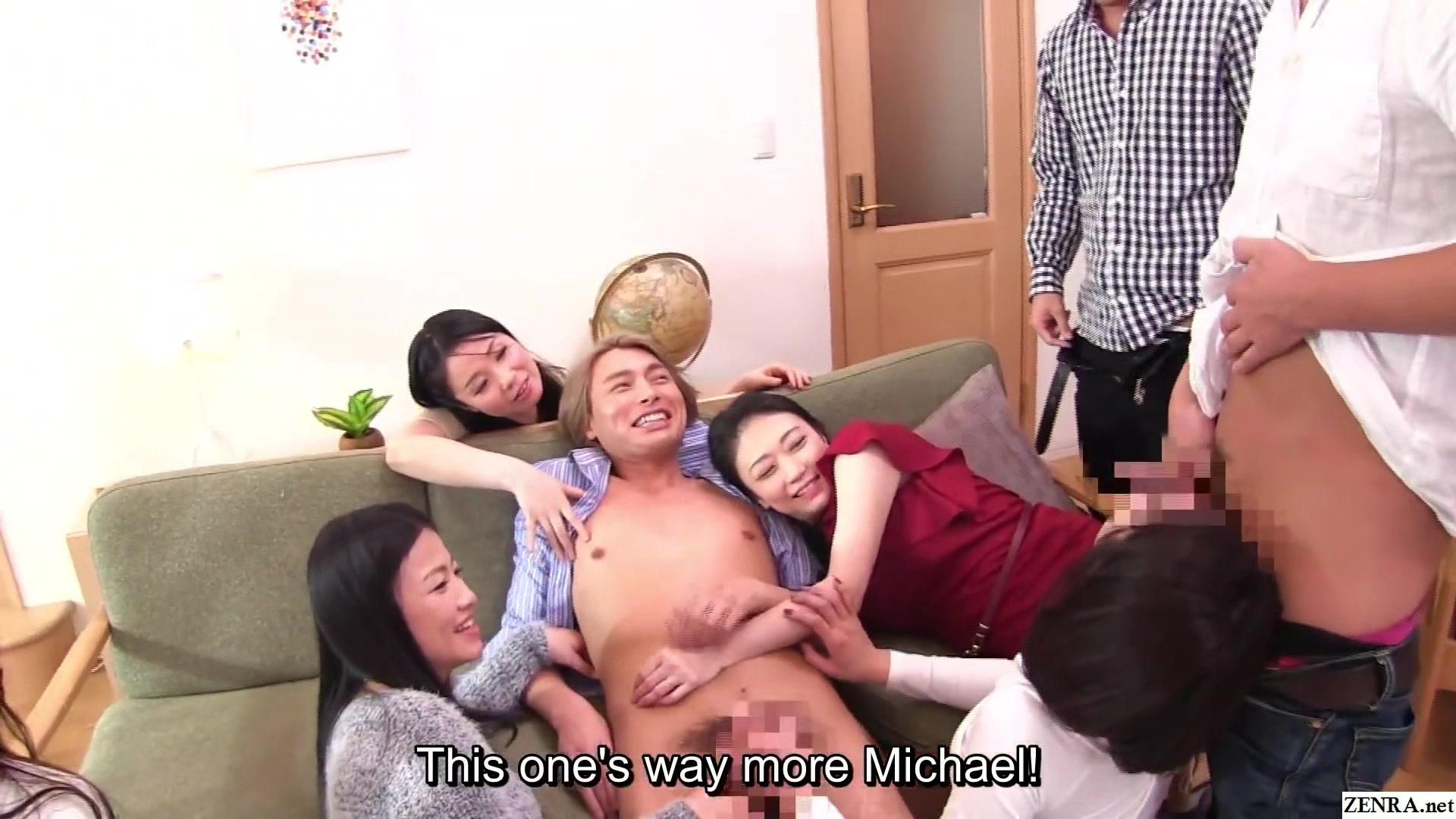 Japanese cougar party harem handjob and blowjob dare