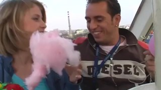 cute Chick rides tool in fun park