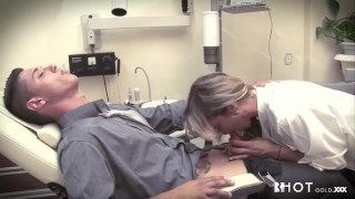 Erica Fontes playing the blonde dentist