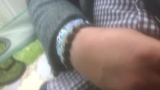 fooling around, jacking off outside...