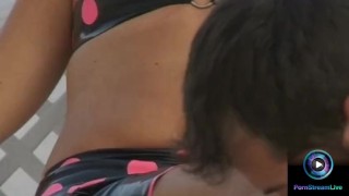 Lovely Vivien rubbing huge cock on her sexy feet