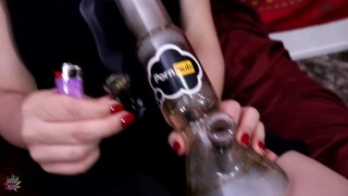 Bong Babe with pretty red toes