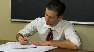 Professor teaches horny student how to use a dildo