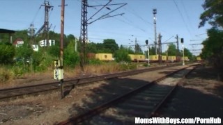 Old Brunette Lady Fuck Along The Train Tracks