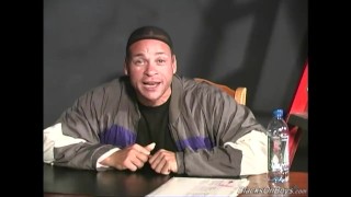 Bearded muscular guy gets banged by black men