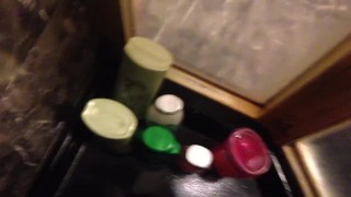 A little piss play! Pissing on bottles