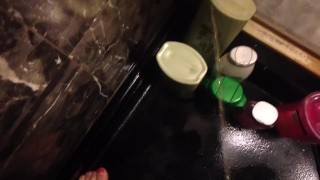 A little piss play! Pissing on bottles
